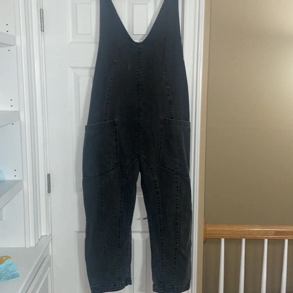 Free People Black Washed Denim Overalls Jumpsuit